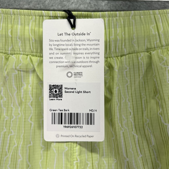 Stio Second Light Shorts Womens Medium 4" Green Tea Bark Stretch Hiking Running - Picture 7 of 11